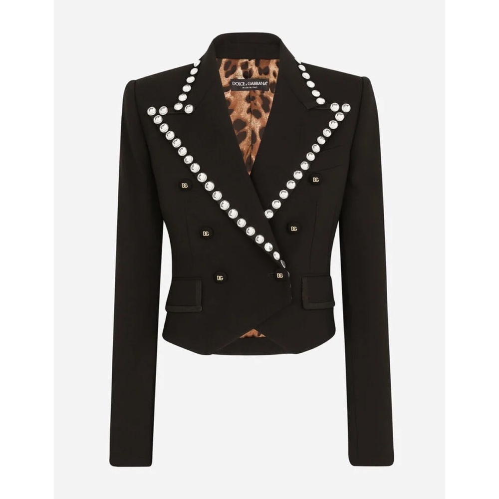 DOLCE & GABBANA WOOL SPENCER BLAZER CRYSTAL TRIM $4,995 Retail